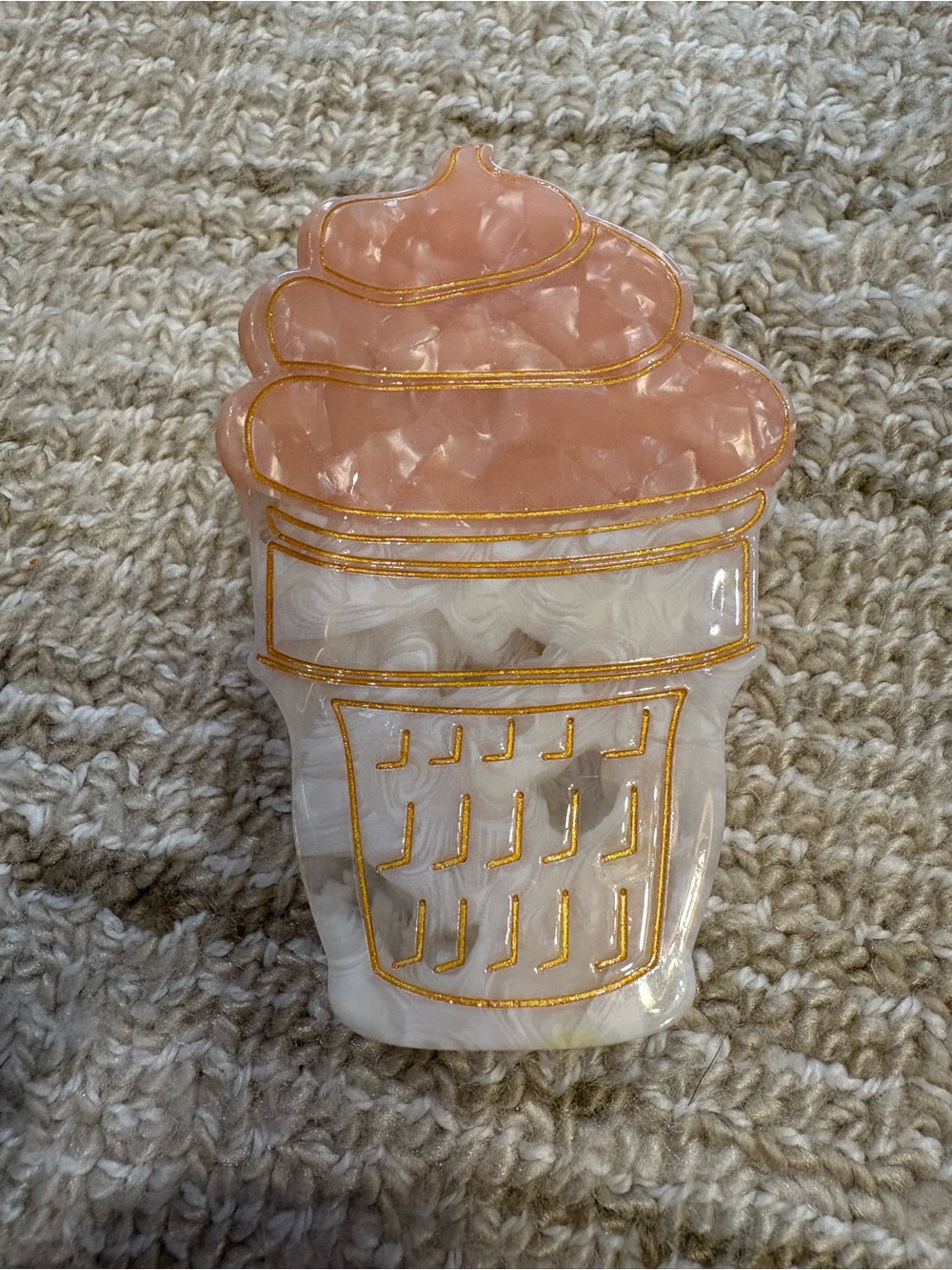 Ice Cream Cone Resin hair clips- Pink & White with Gold Detail